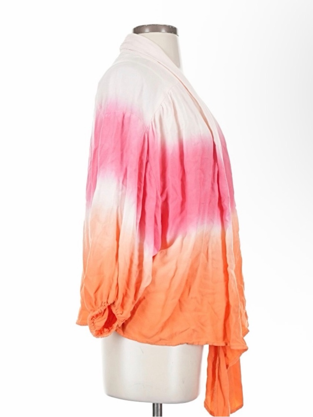 Tied Ombre Pink to Orange Women's Tie-Front Top - Kimono - Picture 2 of 7